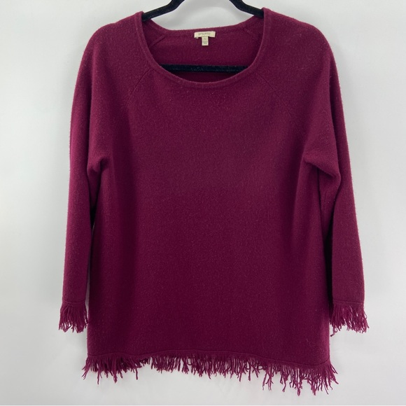 Burgundy Fringe 100% Cashmere Sweater Size Large - Picture 1 of 4